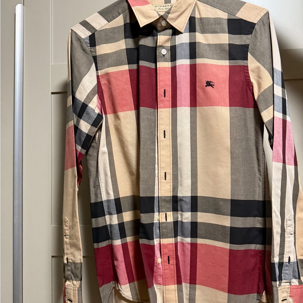 Burberry Red and Tan Casual Button Down Shirt